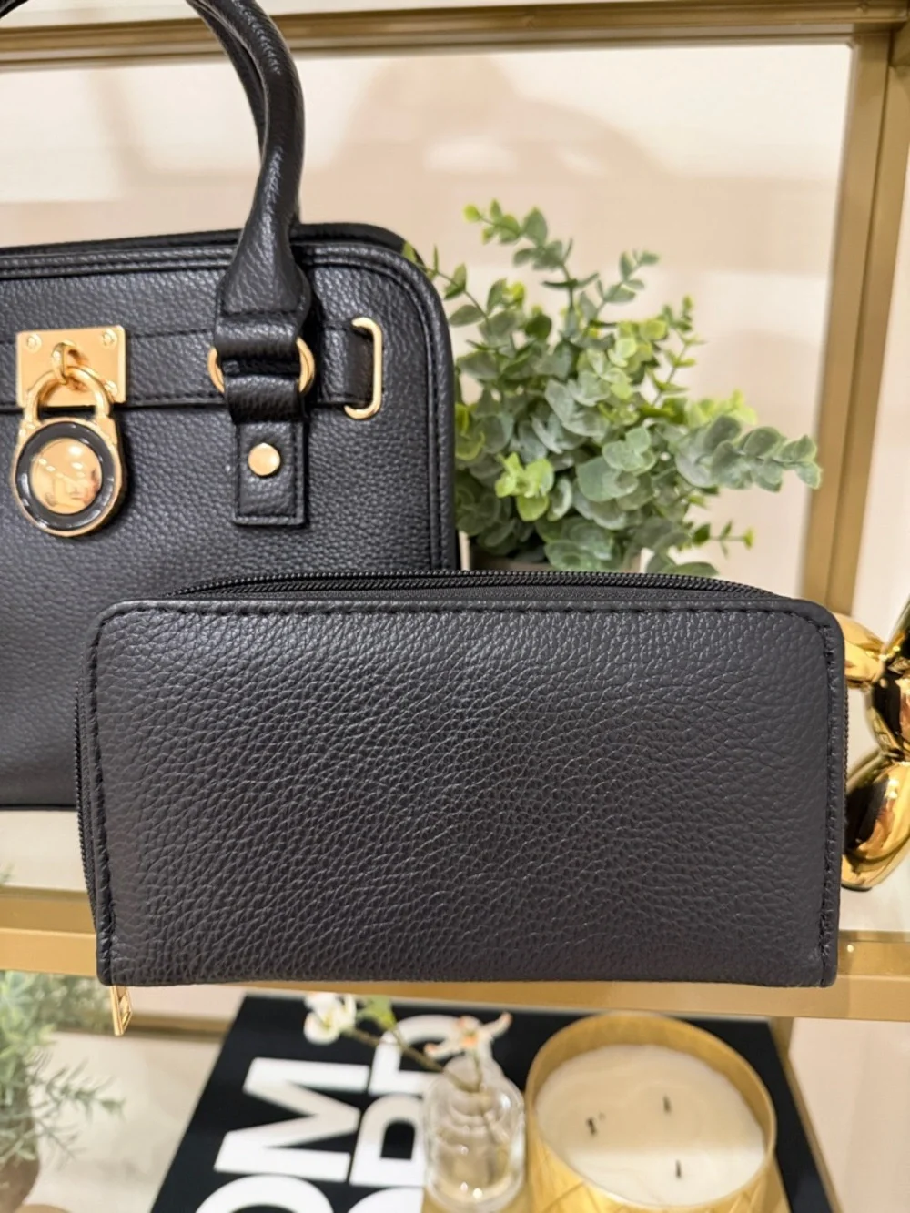Black Satchel Handbag with Zip Wallet - Picture 2 of 13